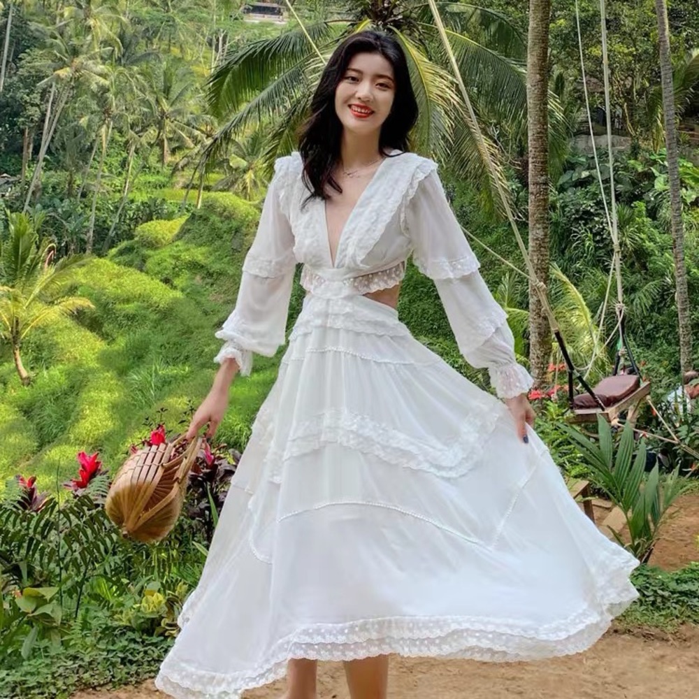 Cut-out open-back beach / vacation / bohemian / romantic maxi dress